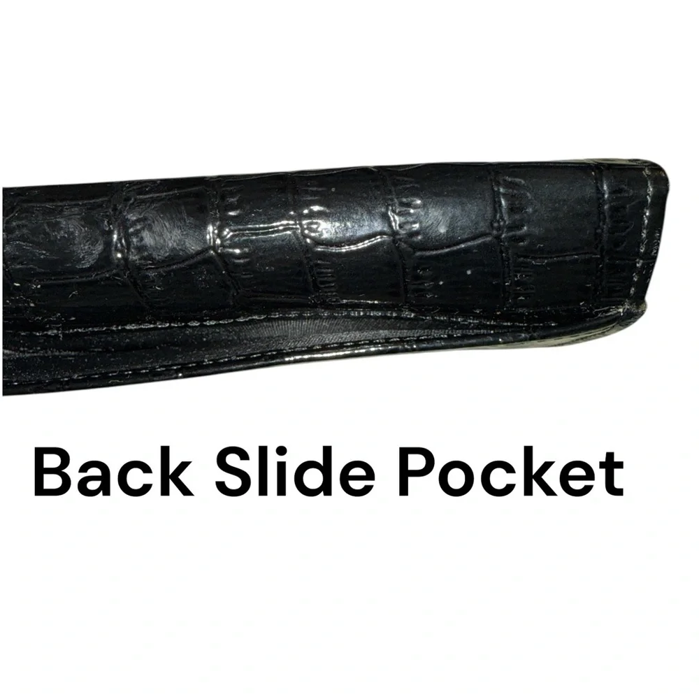 Metropolitan Croc Embossed Bifold Kiss Lock Wallet Clutch Black Vegan Leather